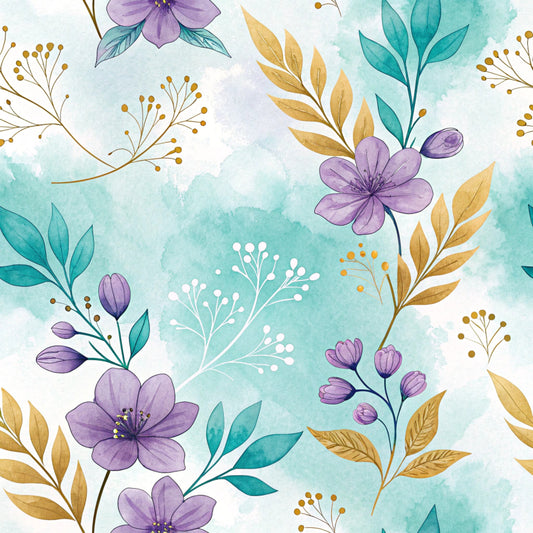 Teal and Purple Floral Pattern 30 Quilting Cotton Fabric
