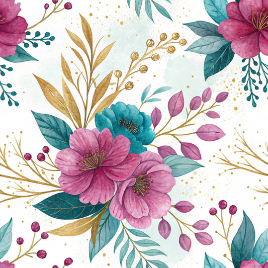 Teal and Purple Floral Pattern 31 Quilting Cotton Fabric