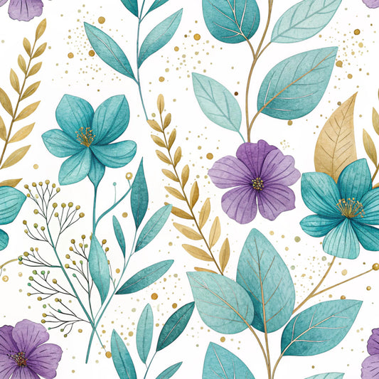Teal and Purple Floral Pattern 6 Quilting Cotton Fabric