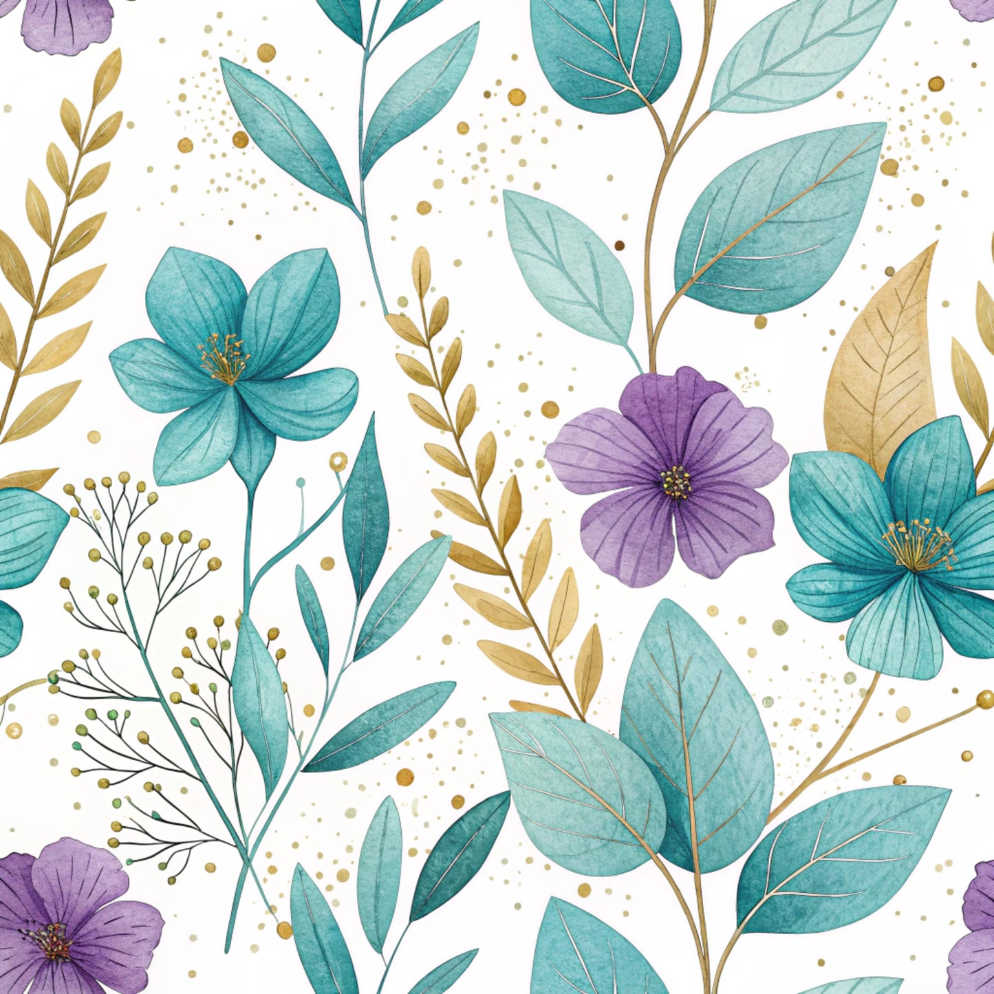 Teal and Purple Floral Pattern 6 Quilting Cotton Fabric