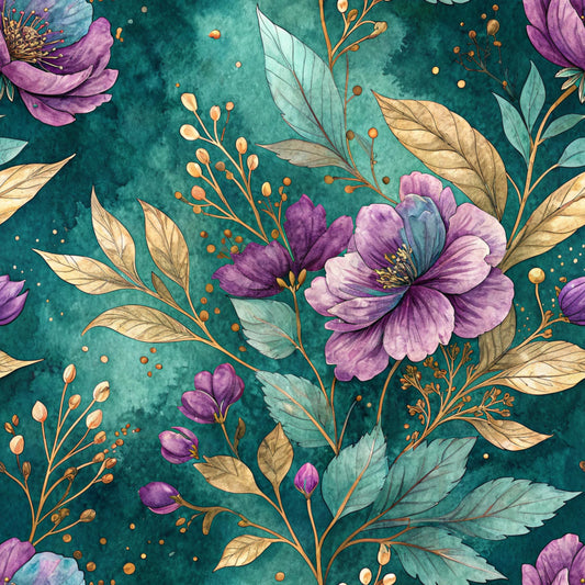 Teal and Purple Floral Pattern 7 Quilting Cotton Fabric