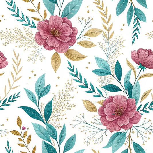 Teal and Purple Floral Pattern 8 Quilting Cotton Fabric