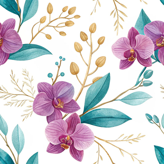 Teal and Purple Floral Pattern 9 Quilting Cotton Fabric