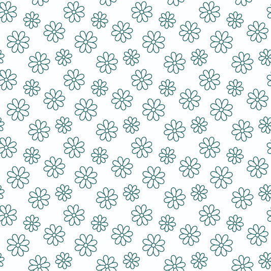 Teal Daisies Outline Quilting Cotton Fabric