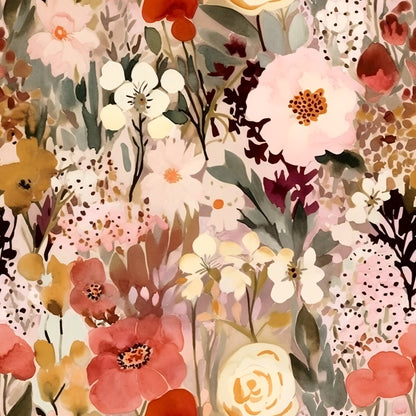 Terracotta Blush Beige Watercolor Florals Pattern 11 Quilting Cotton Fabric