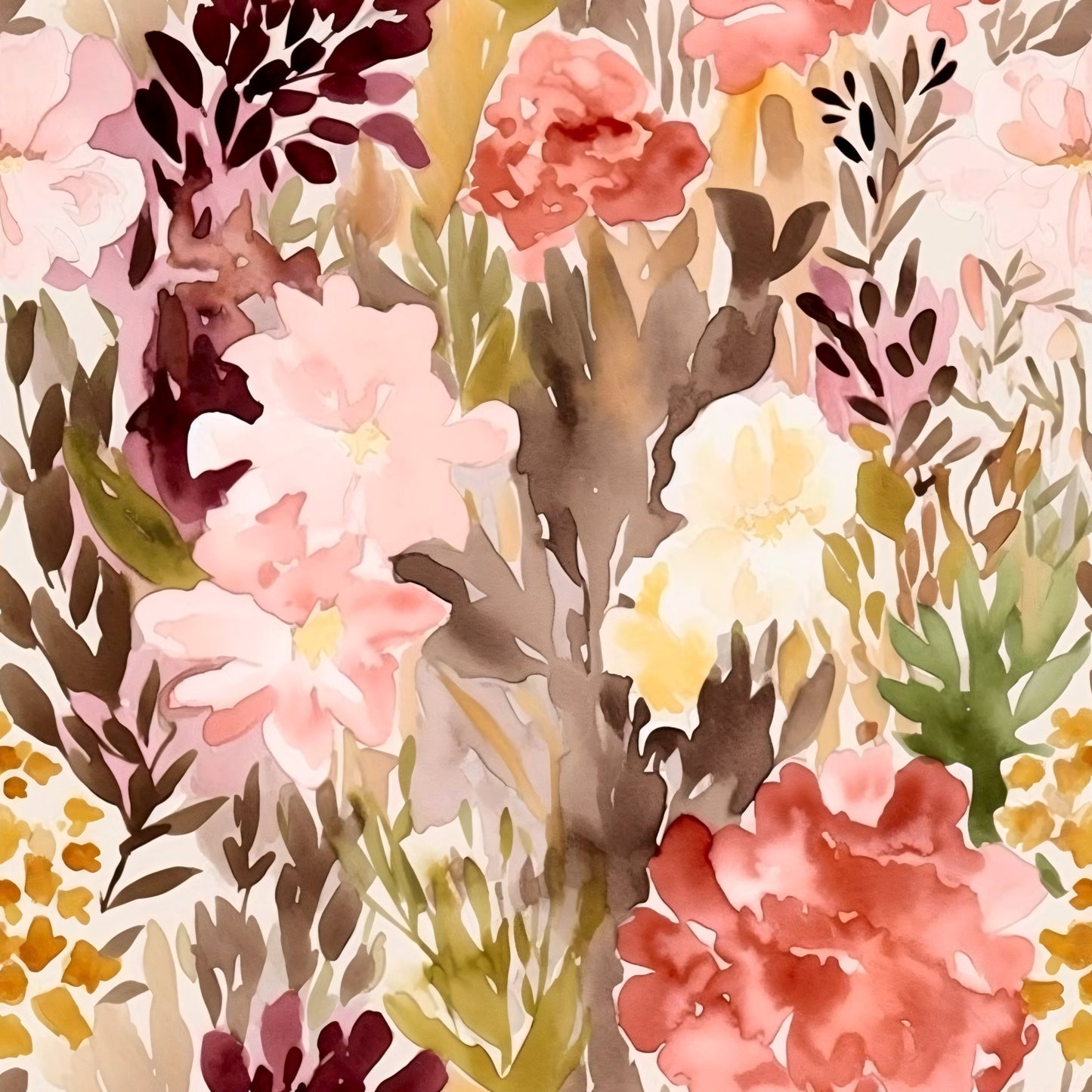 Terracotta Blush Beige Watercolor Florals Pattern 16 Quilting Cotton Fabric