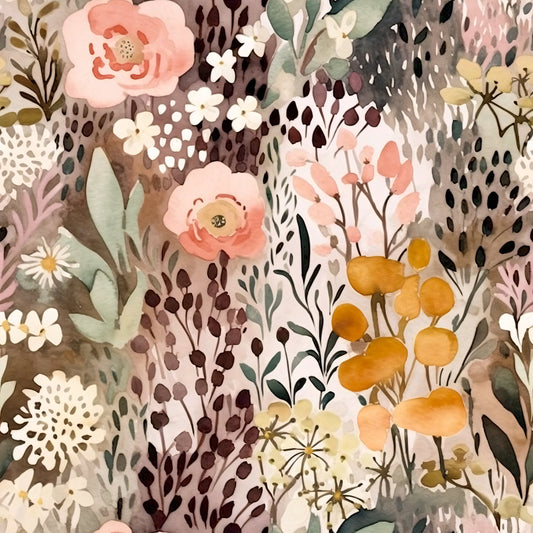 Terracotta Blush Beige Watercolor Florals Pattern 18 Quilting Cotton Fabric