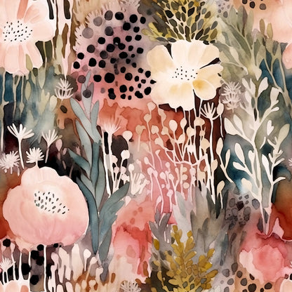 Terracotta Blush Beige Watercolor Florals Pattern 3 Quilting Cotton Fabric
