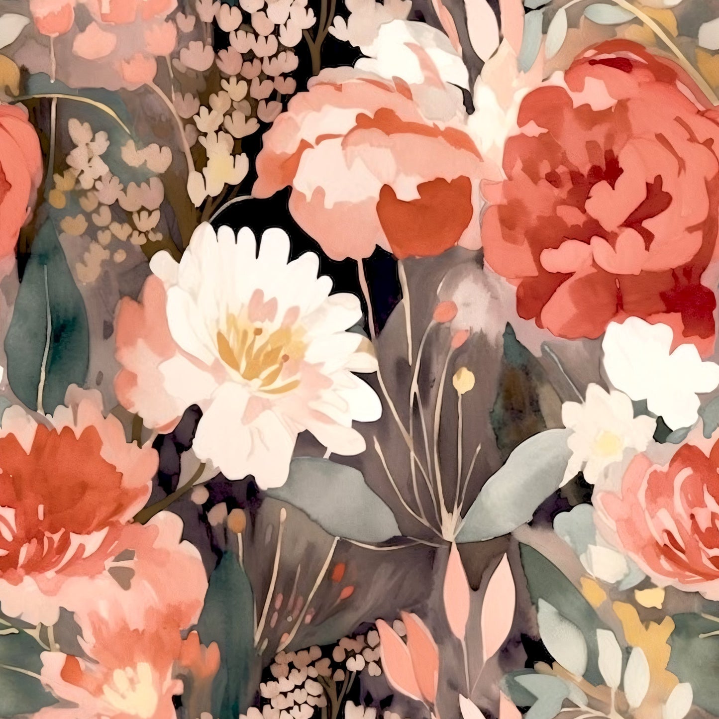 Terracotta Blush Beige Watercolor Florals Pattern 7 Quilting Cotton Fabric