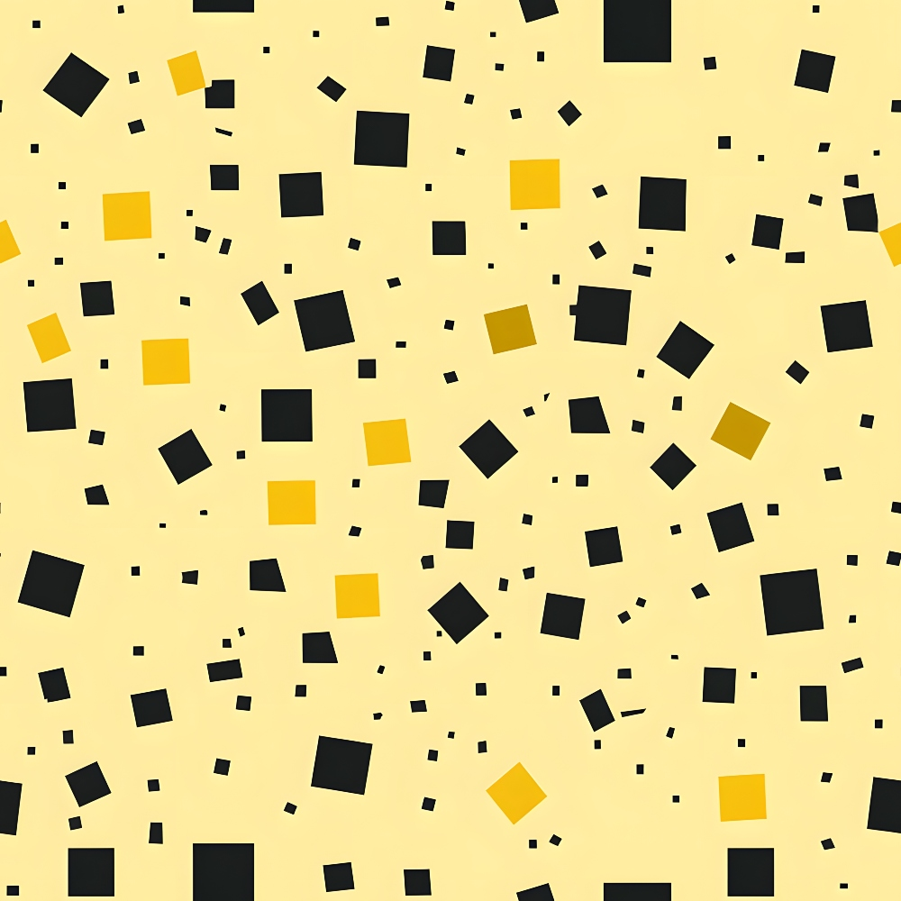 A pattern of black and yellow squares scattered on a light yellow background.