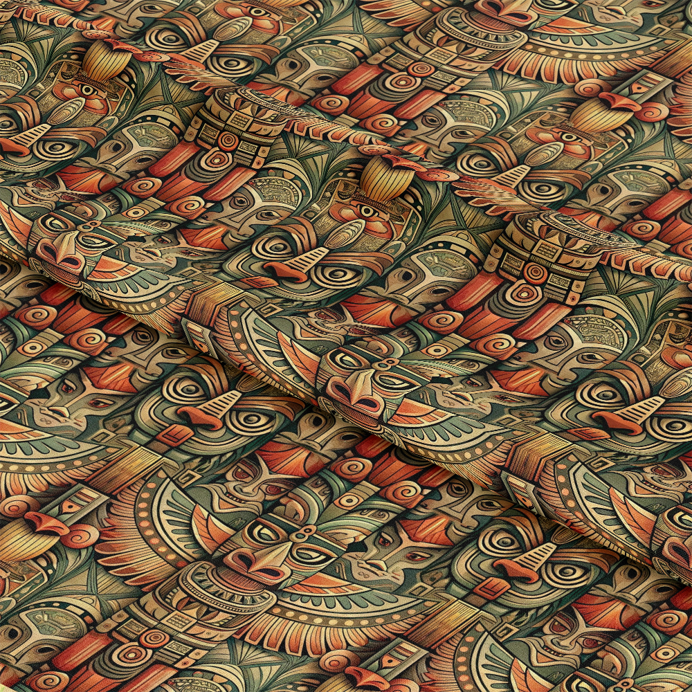 Totem Pole Tribal Figures Pattern 10 Quilting Cotton Fabric