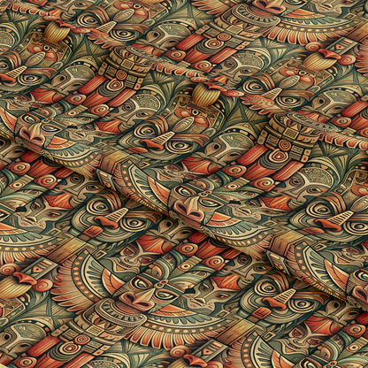 Totem Pole Tribal Figures Pattern 10 Quilting Cotton Fabric