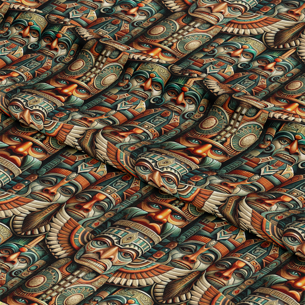 Totem Pole Tribal Figures Pattern 1 Quilting Cotton Fabric