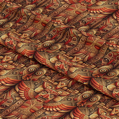 Totem Pole Tribal Figures Pattern 2 Quilting Cotton Fabric