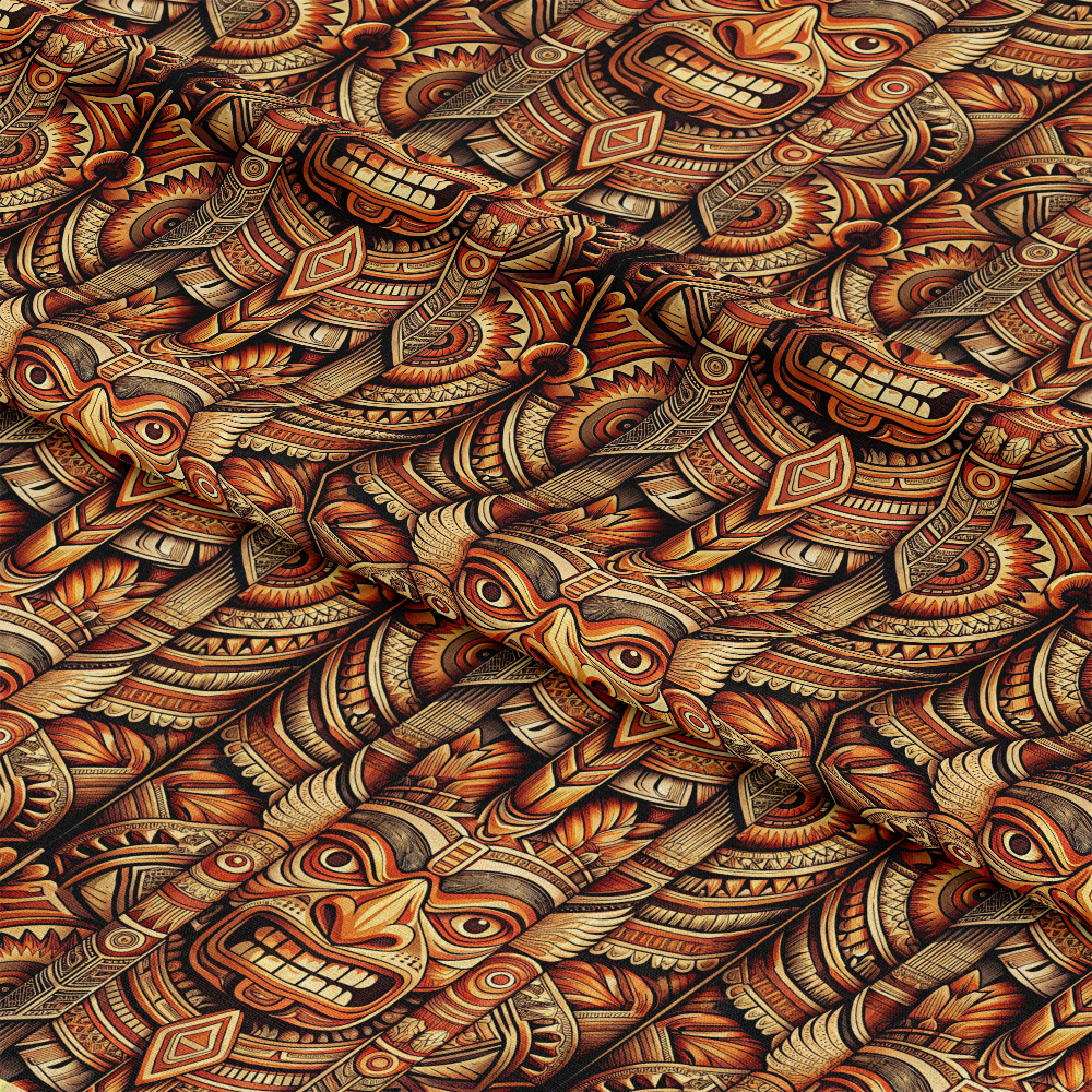 Totem Pole Tribal Figures Pattern 3 Quilting Cotton Fabric