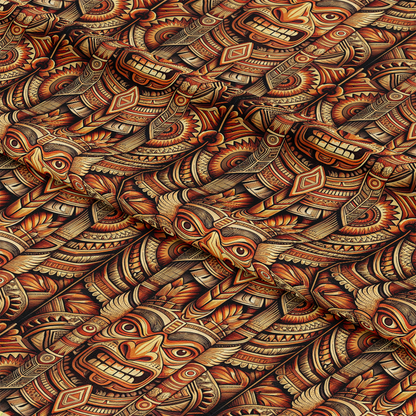 Totem Pole Tribal Figures Pattern 3 Quilting Cotton Fabric