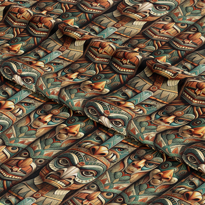 Totem Pole Tribal Figures Pattern 4 Quilting Cotton Fabric