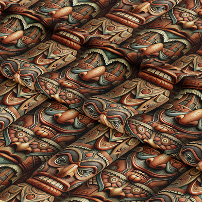 Totem Pole Tribal Figures Pattern 5 Quilting Cotton Fabric