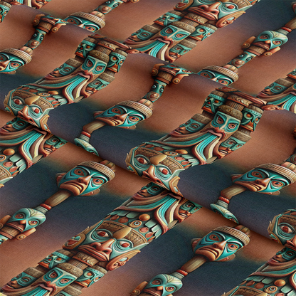 Totem Pole Tribal Figures Pattern 7 Quilting Cotton Fabric
