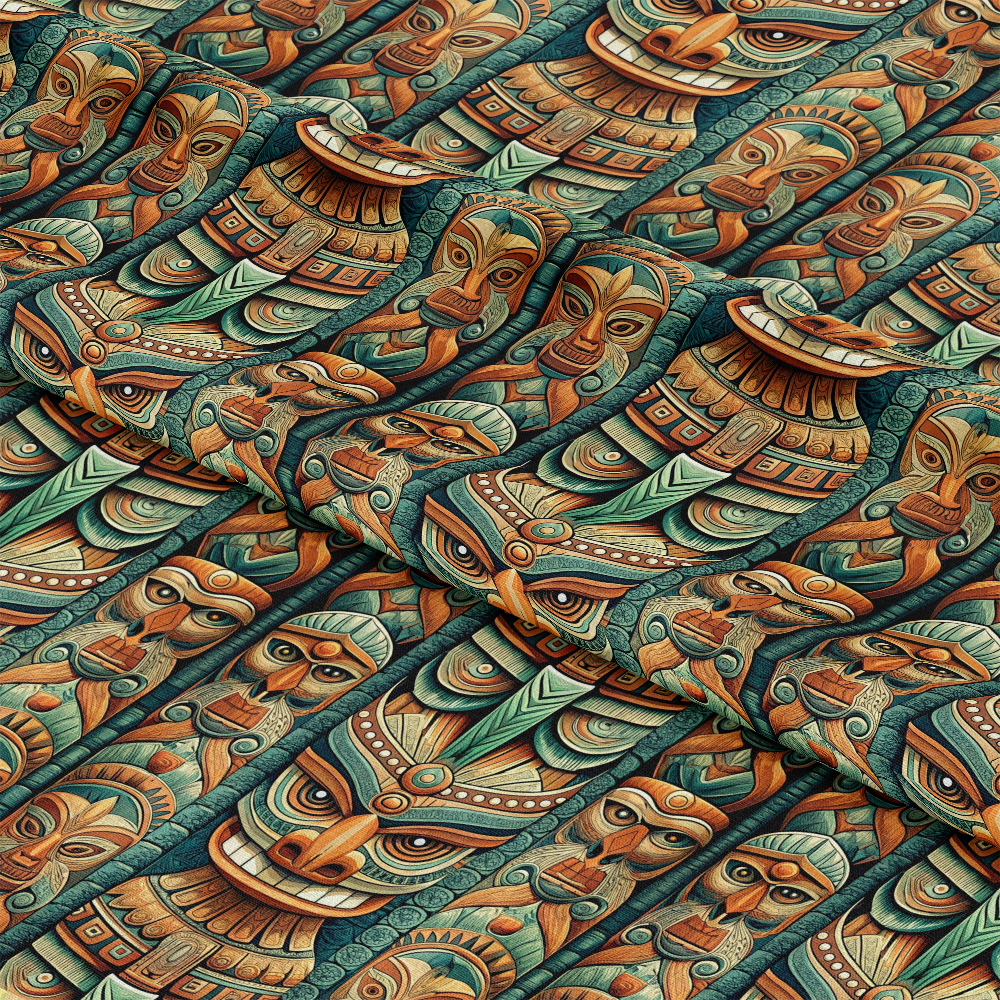 Totem Pole Tribal Figures Pattern 8 Quilting Cotton Fabric