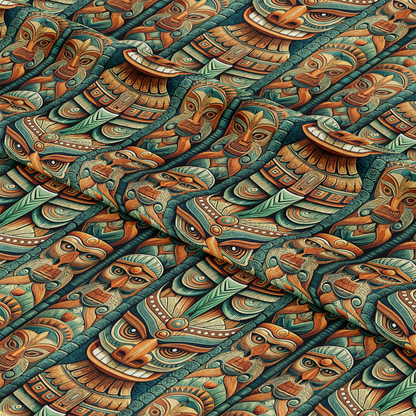 Totem Pole Tribal Figures Pattern 8 Quilting Cotton Fabric