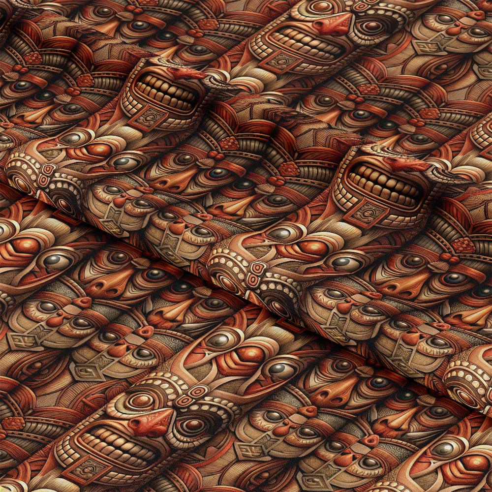 Totem Pole Tribal Figures Pattern 9 Quilting Cotton Fabric