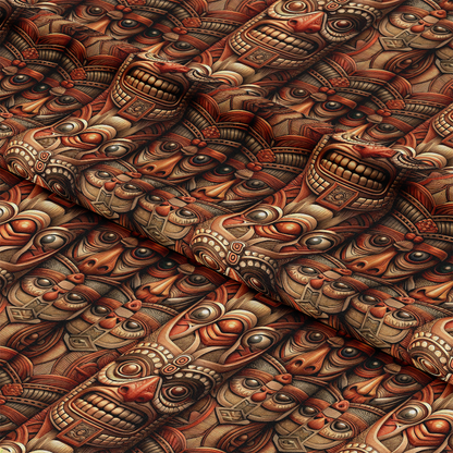 Totem Pole Tribal Figures Pattern 9 Quilting Cotton Fabric