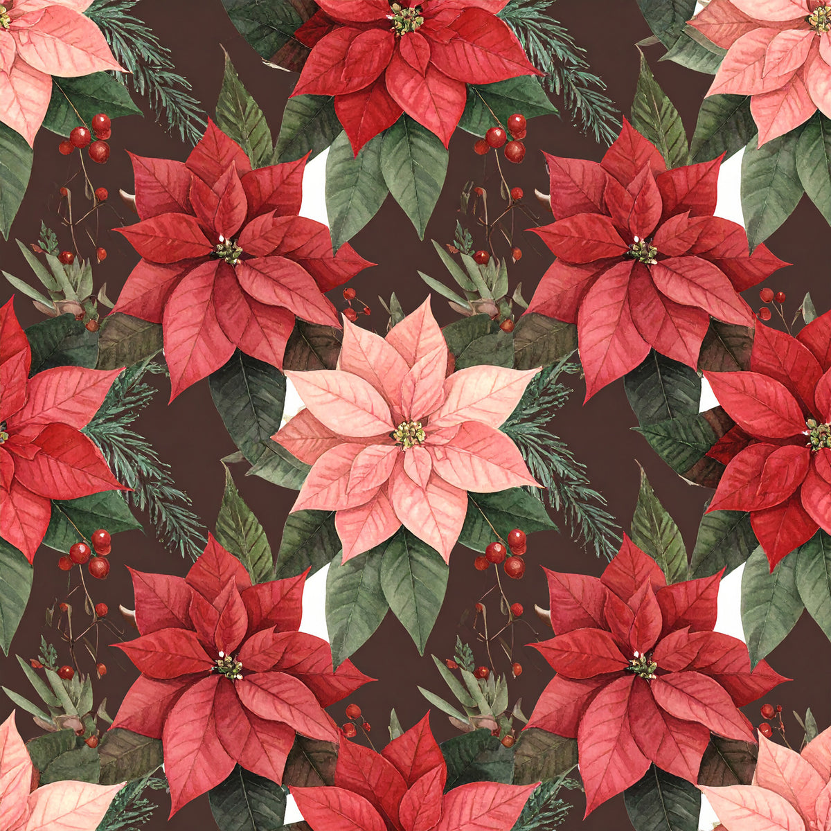 Traditional Christmas Watercolor Pattern 16 Quilting Cotton Fabric