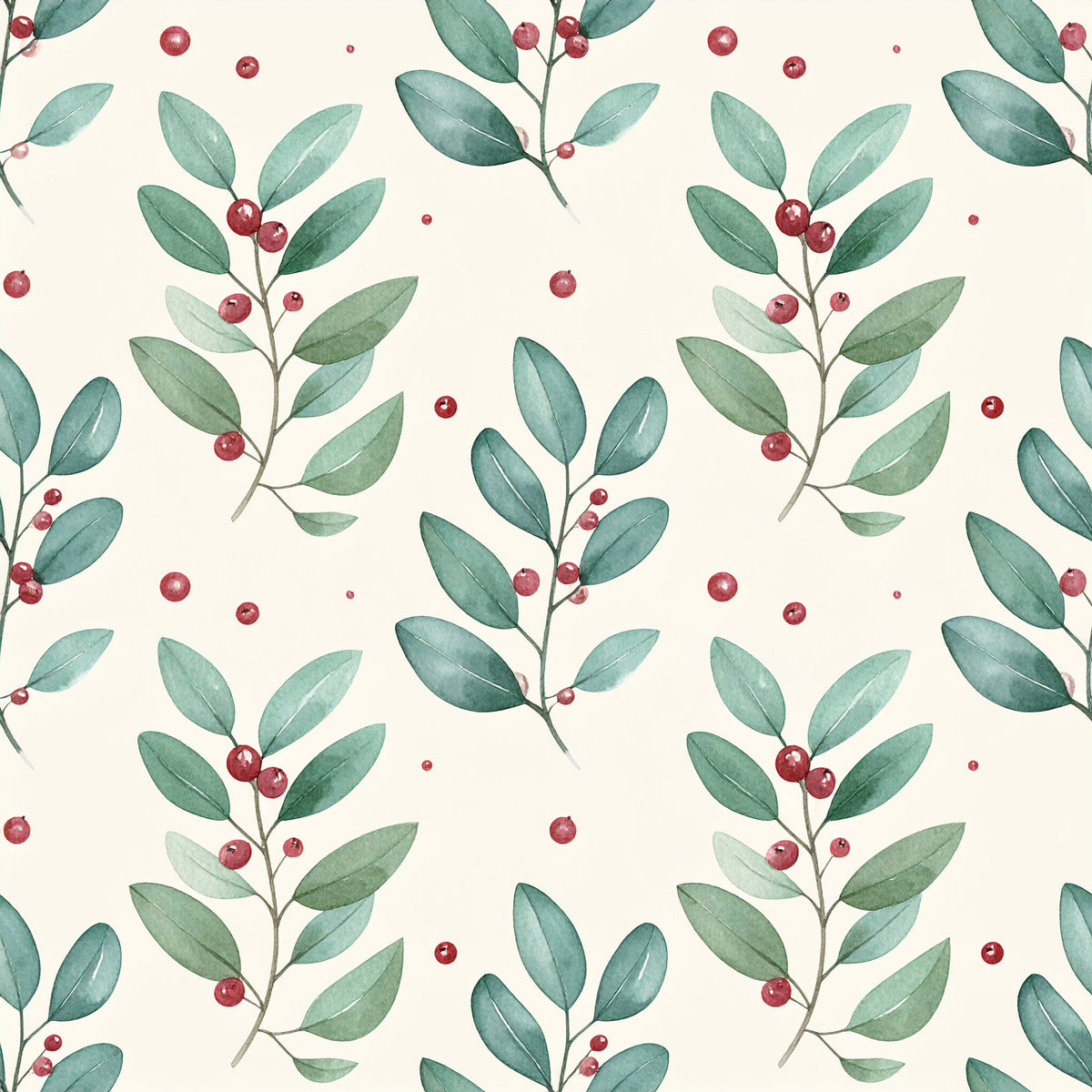 Traditional Christmas Watercolor Pattern 21 Quilting Cotton Fabric