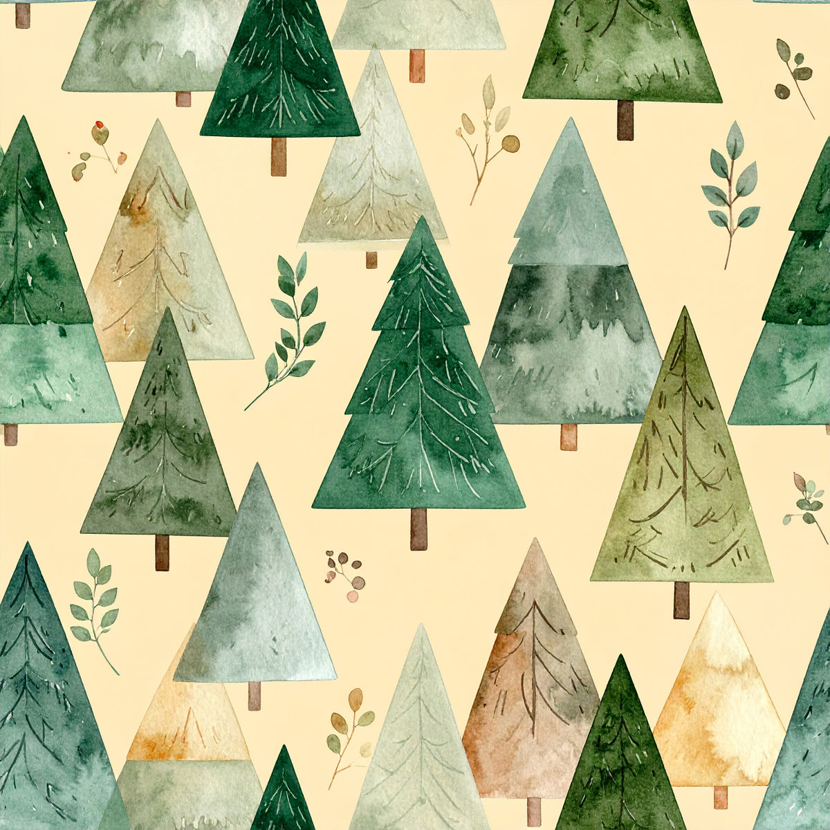 Traditional Christmas Watercolor Pattern 29 Quilting Cotton Fabric