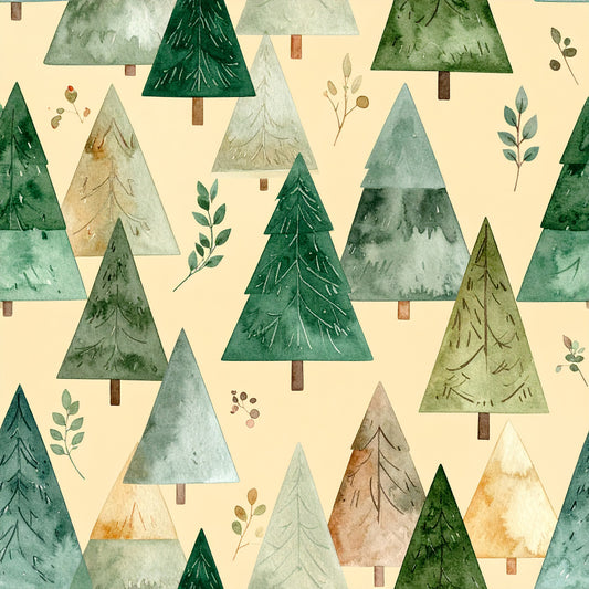 Traditional Christmas Watercolor Pattern 29 Quilting Cotton Fabric