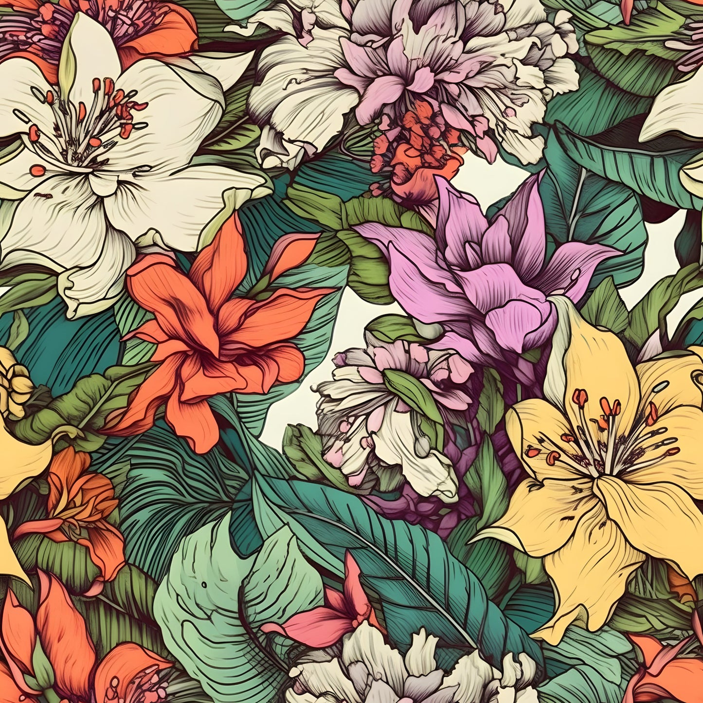 Tropical Art Florals Pattern 14 Quilting Cotton Fabric