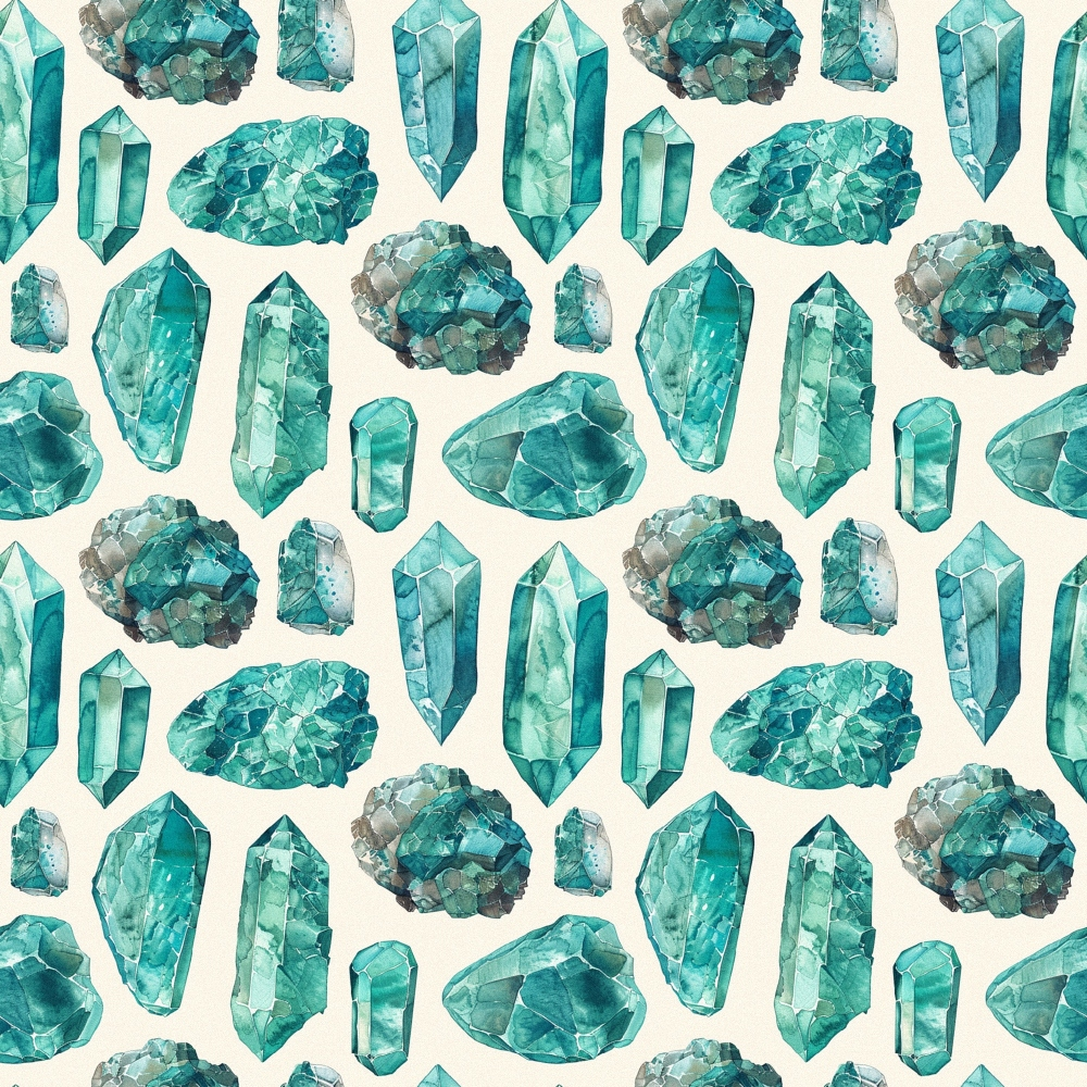 Pattern of various turquoise crystals on a light background.