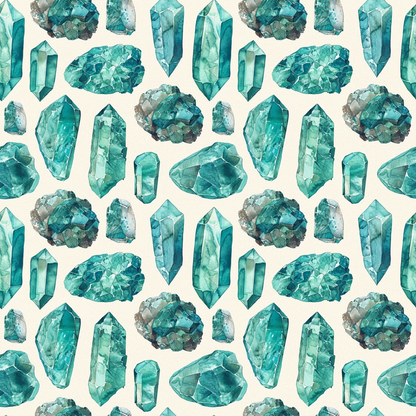 Pattern of various turquoise crystals on a light background.