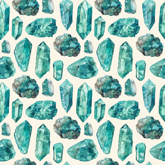 Pattern of various turquoise crystals on a light background.