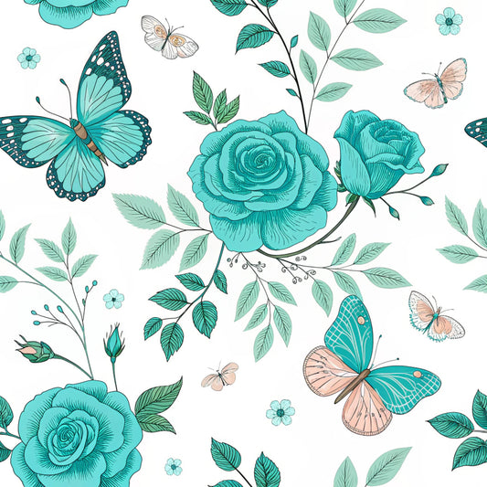 Turquoise Night Birds Pattern 10 Quilting Cotton Fabric