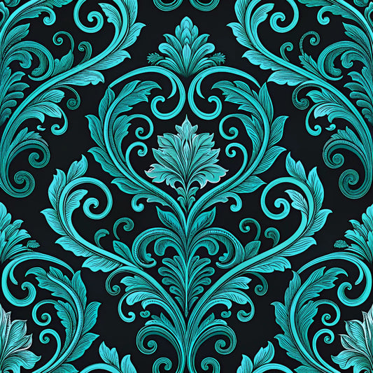 Turquoise Night Birds Pattern 2 Quilting Cotton Fabric