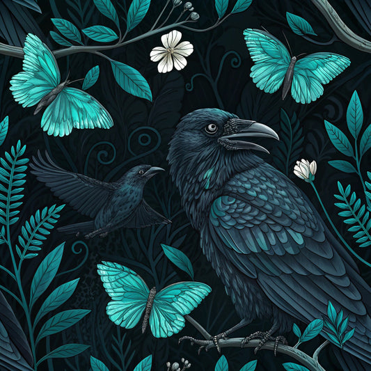 Turquoise Night Birds Pattern 20 Quilting Cotton Fabric