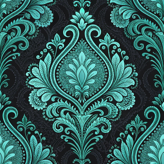 Turquoise Night Birds Pattern 23 Quilting Cotton Fabric