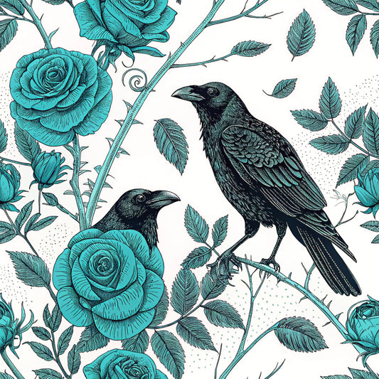 Turquoise Night Birds Pattern 25 Quilting Cotton Fabric