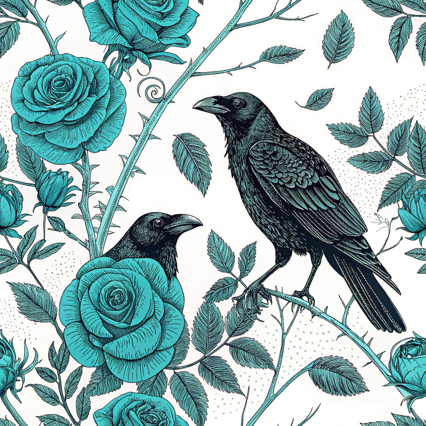 Turquoise Night Birds Pattern 25 Quilting Cotton Fabric