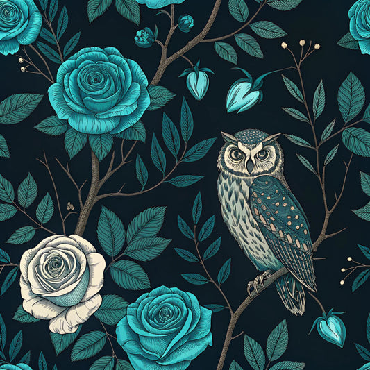 Turquoise Night Birds Pattern 27 Quilting Cotton Fabric