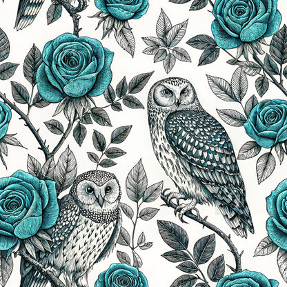 Turquoise Night Birds Pattern 28 Quilting Cotton Fabric