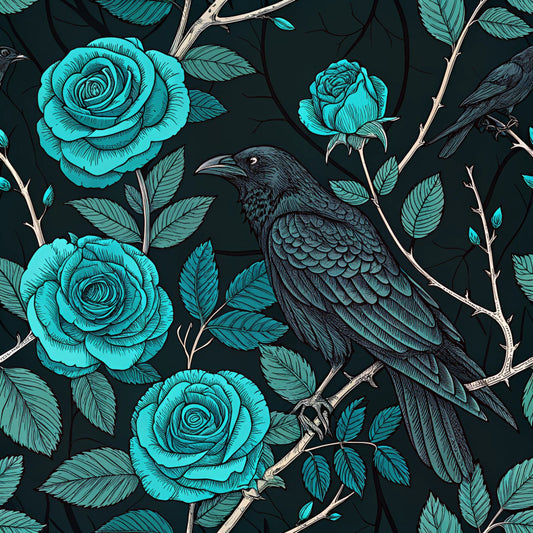 Turquoise Night Birds Pattern 29 Quilting Cotton Fabric