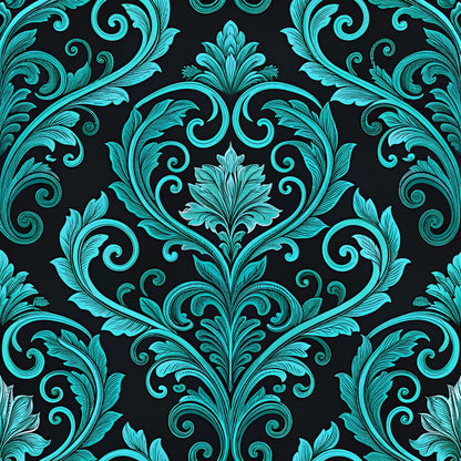 Turquoise Night Birds Pattern 2 Quilting Cotton Fabric
