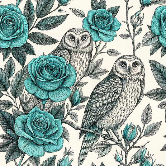 Turquoise Night Birds Pattern 6 Quilting Cotton Fabric