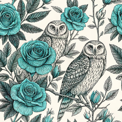 Turquoise Night Birds Pattern 6 Quilting Cotton Fabric