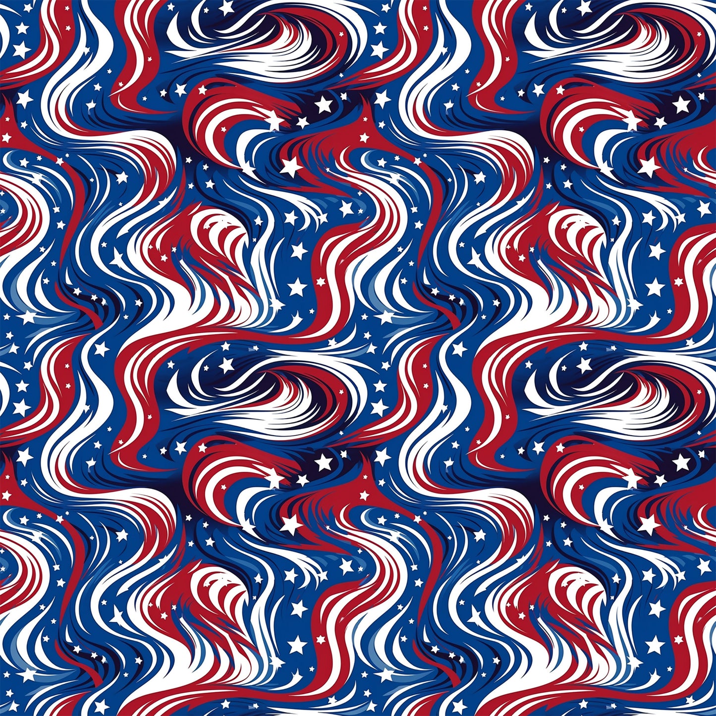 red, white, blue, navy blue, swirls, flowing lines, stars, patriotic pattern, wavy stripes, american flag colors, quilting cotton, fabric panel, fourth of july, independence day, curvy design, dynamic movement, repeating pattern, textile design, sewing material, crafting fabric