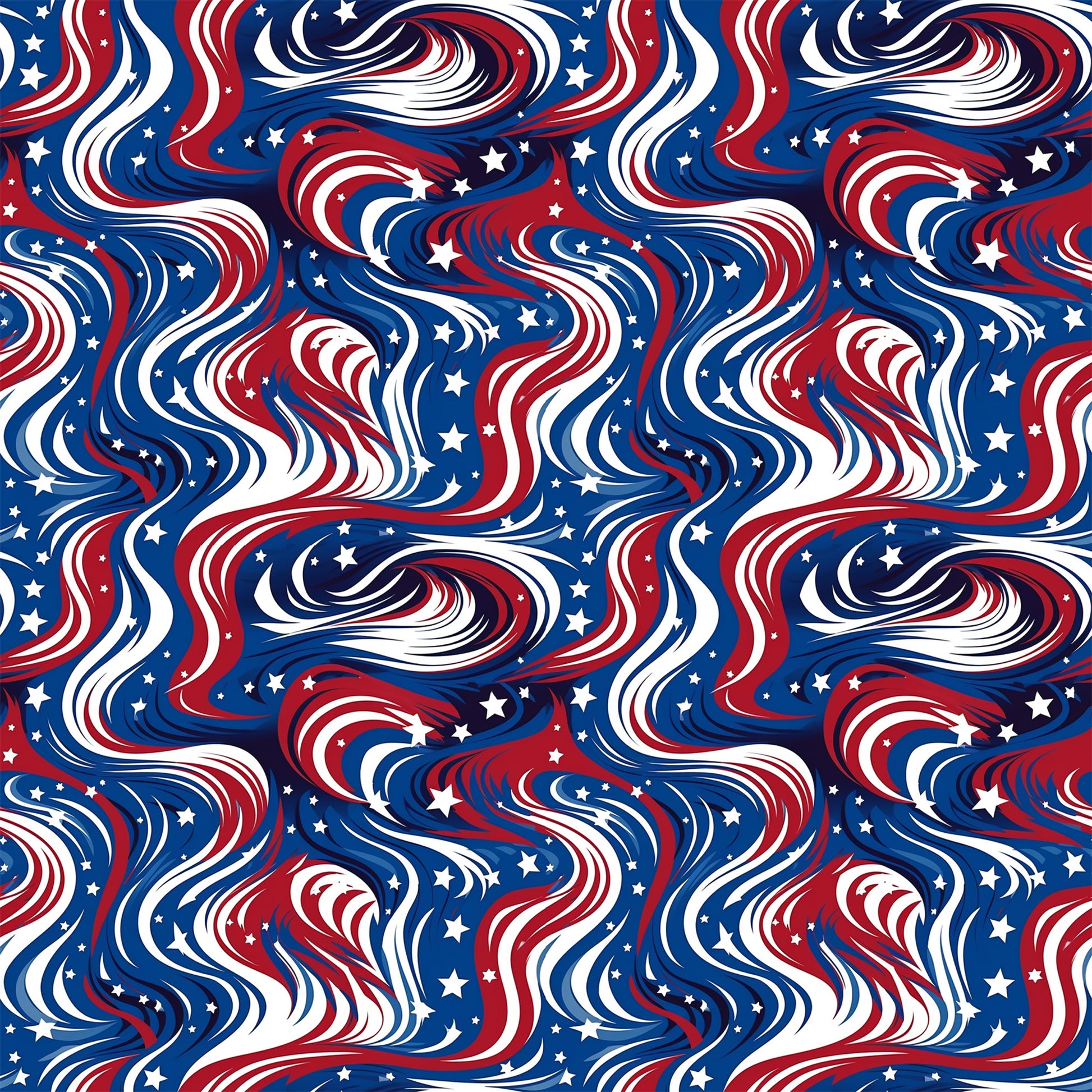 red, white, blue, navy blue, swirls, flowing lines, stars, patriotic pattern, wavy stripes, american flag colors, quilting cotton, fabric panel, fourth of july, independence day, curvy design, dynamic movement, repeating pattern, textile design, sewing material, crafting fabric