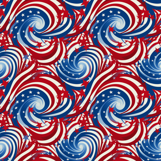 red, white, blue, patriotic swirls, spiral pattern, stars, american flag colors, dynamic swirls, whirlwind design, quilting cotton, fabric panel, fourth of july, memorial day, patriotic theme, repeating pattern, flowing spirals, star spangled, red white blue swirls, cotton fabric, geometric swirls